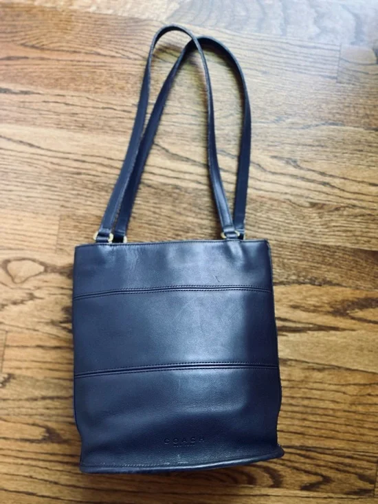Coach Navy Blue Leather Tote Shoulder Bag Classic Minimalist - Picture 2 of 11